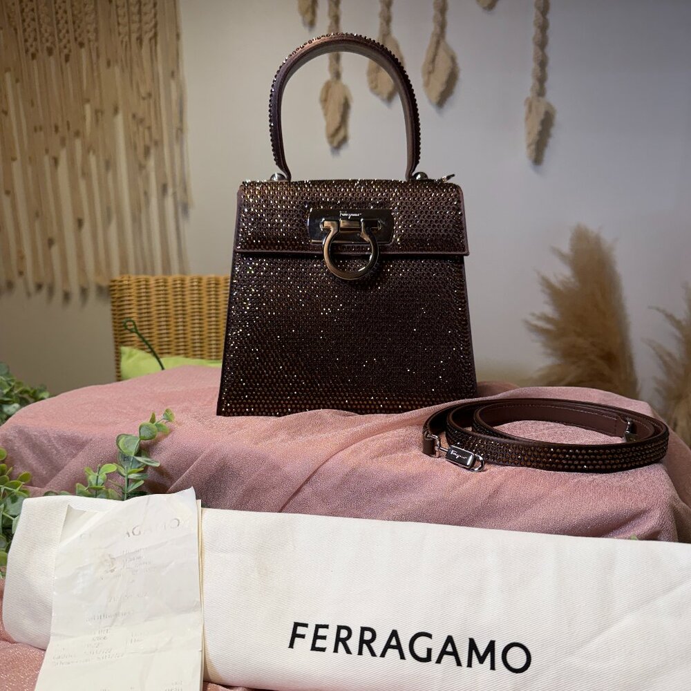 Ferragamo Iconic Top Handle in Cocoa Crystals